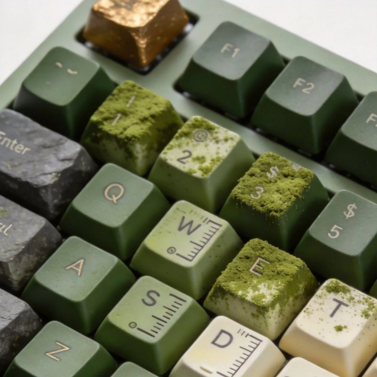 Matcha Baking Stone Artisan Keycap, Green Tea Pastry Tool Themed Custom Keyboard Cap