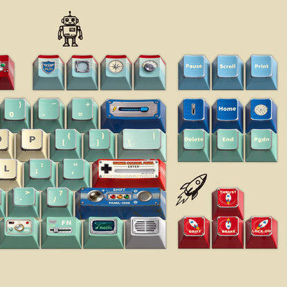 Tin‑Cosmos Vintage Space Custom Keyset | 1950s Retro Sci‑Fi Keycaps
