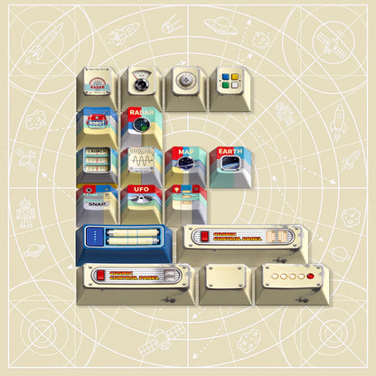 Tin‑Cosmos Vintage Space Custom Keyset | 1950s Retro Sci‑Fi Keycaps