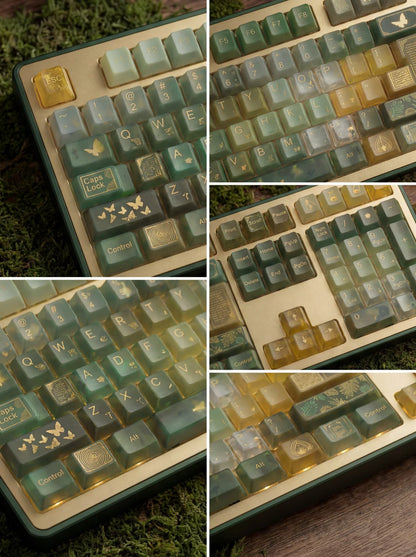 [IC] One Hundred Years of Solitude — Mist Green & Old Gold Keycap Set