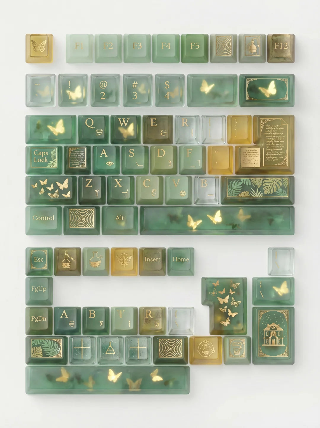 [IC] One Hundred Years of Solitude — Mist Green & Old Gold Keycap Set