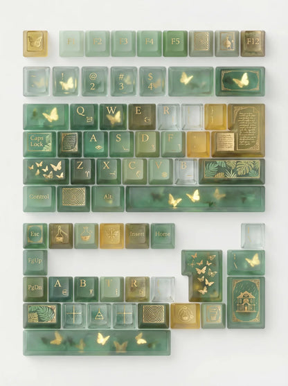 [IC] One Hundred Years of Solitude — Mist Green & Old Gold Keycap Set