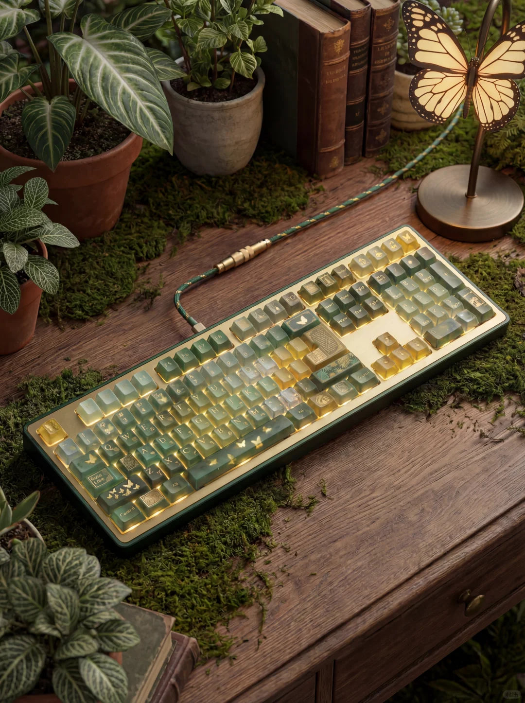 [IC] One Hundred Years of Solitude — Mist Green & Old Gold Keycap Set