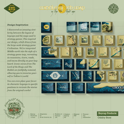 Lord of the Rings Keycap Set | Middle Earth Map Mechanical Keyboard | Fantasy Keycaps | LOTR Gift for Him