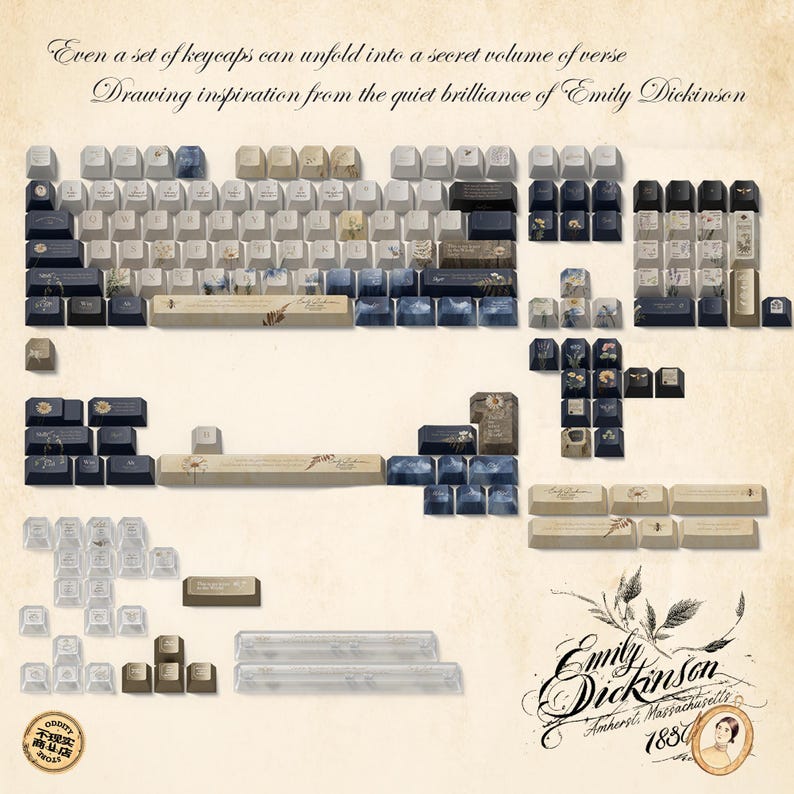 Emily Dickinson-Inspired Custom Keycaps – Handcrafted Literary Art for Your Keyboard – Novelty keycaps