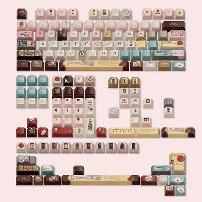 Grand Budapest–Inspired Keycaps | Vintage Hotel Keyboard Set | Pastel Pink Film Art Mechanical Keycaps