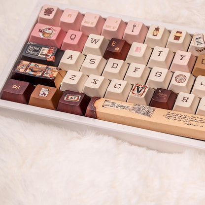 Grand Budapest–Inspired Keycaps | Vintage Hotel Keyboard Set | Pastel Pink Film Art Mechanical Keycaps