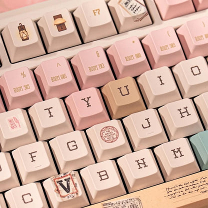 Grand Budapest–Inspired Keycaps | Vintage Hotel Keyboard Set | Pastel Pink Film Art Mechanical Keycaps