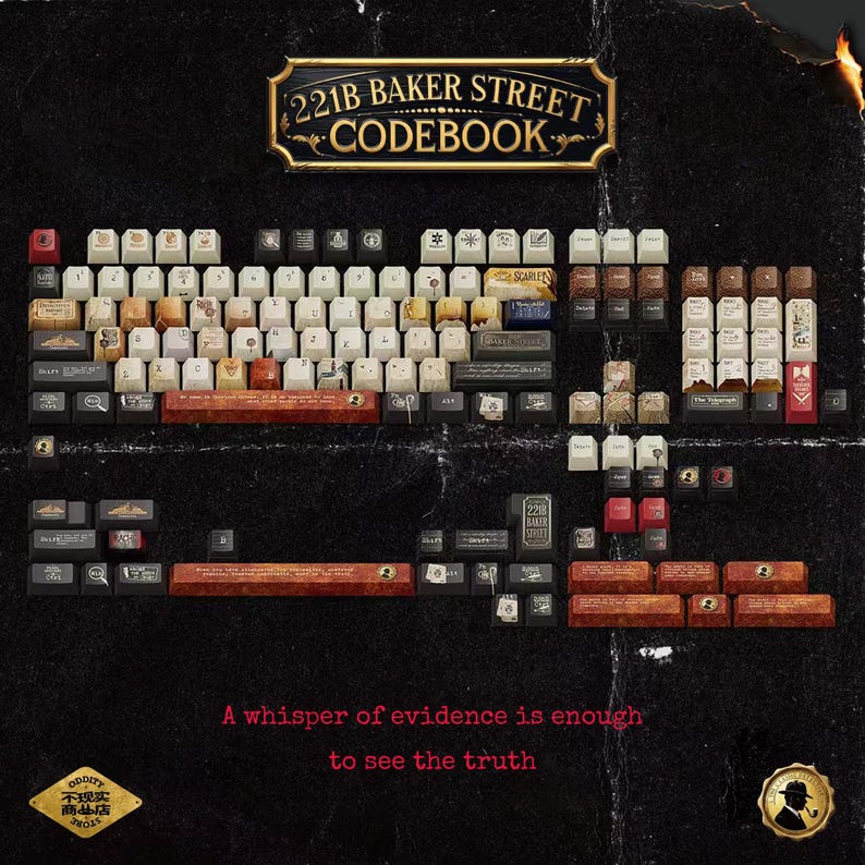 Sherlock Holmes Keycaps – Detective Theme Mechanical Keyboard Caps, 221B Baker Street