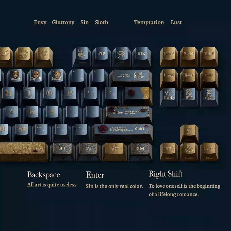 Oscar Wilde key caps - Literary Keyboard - Gothic Keycaps