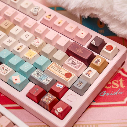 Grand Budapest–Inspired Keycaps | Vintage Hotel Keyboard Set | Pastel Pink Film Art Mechanical Keycaps