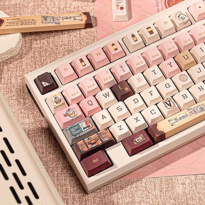 Grand Budapest–Inspired Keycaps | Vintage Hotel Keyboard Set | Pastel Pink Film Art Mechanical Keycaps