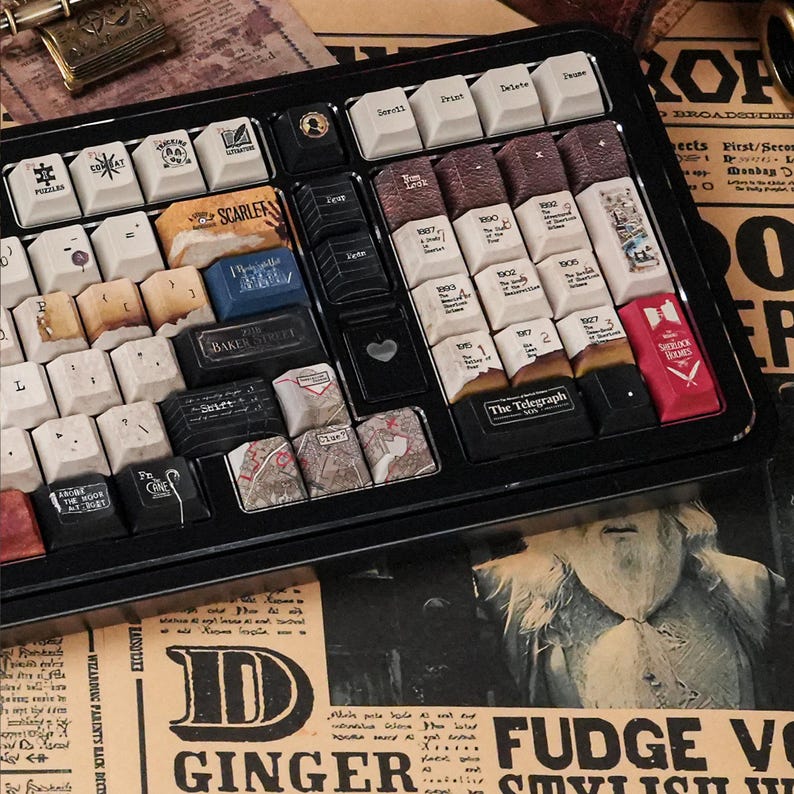 Sherlock Holmes Keycaps – Detective Theme Mechanical Keyboard Caps, 221B Baker Street