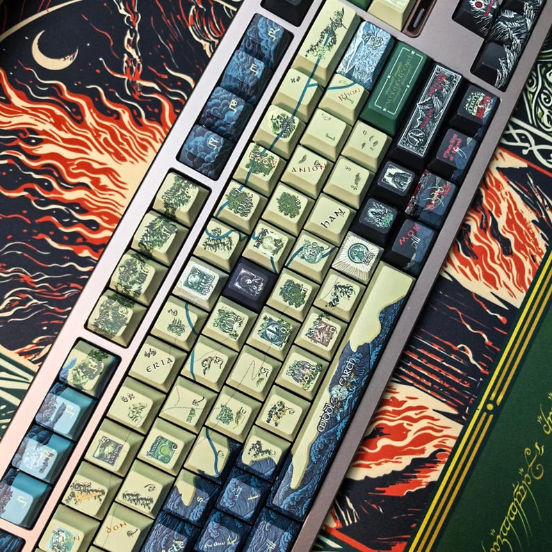 Lord of the Rings Keycap Set | Middle Earth Map Mechanical Keyboard | Fantasy Keycaps | LOTR Gift for Him