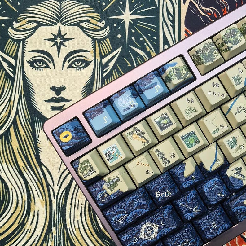 Lord of the Rings Keycap Set | Middle Earth Map Mechanical Keyboard | Fantasy Keycaps | LOTR Gift for Him