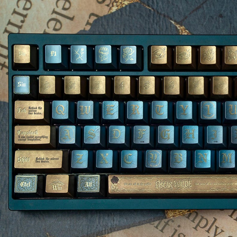 Oscar Wilde key caps - Literary Keyboard - Gothic Keycaps
