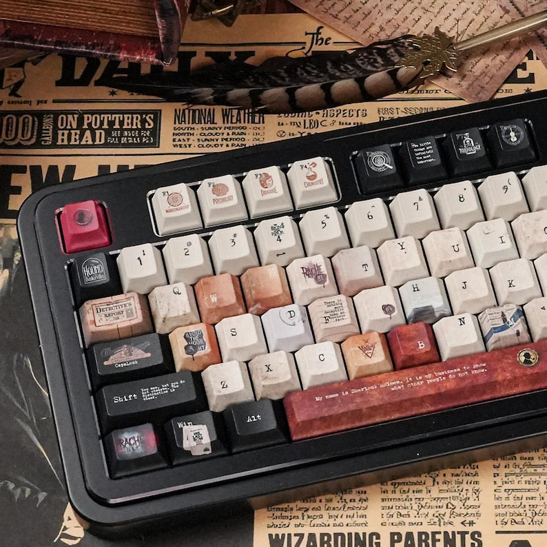 Sherlock Holmes Keycaps – Detective Theme Mechanical Keyboard Caps, 221B Baker Street
