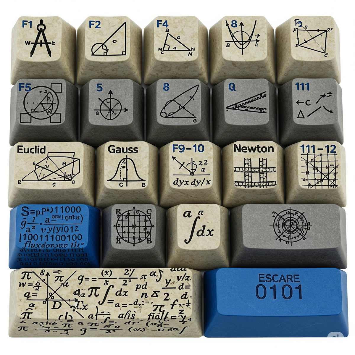 Theory of Everything Series: Mathematician Keycaps — Euclid, Newton, Gauss